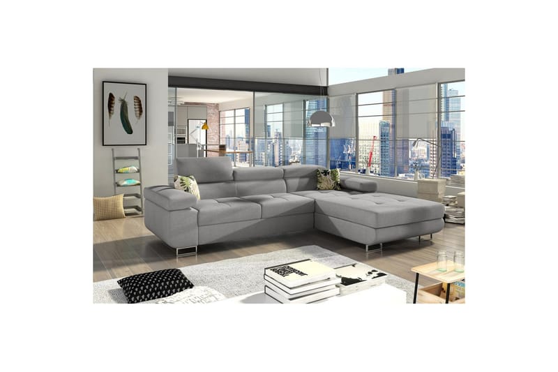 Seksjon Eltap Armando 289x85x203 cm - Trekk 83, Jungle 37, Grå, Mønster, H�øyre - Møbler - Sofaer - Sofaer med sjeselong - 3 seters sofa med divan