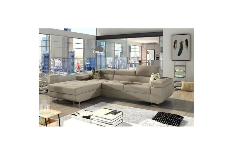 Seksjon Eltap Armando 289x85x203 cm - Trekk 83, Jungle 37, Grå, Mønster, Venstre - Møbler - Sofaer - Sofaer med sjeselong - 3 seters sofa med divan