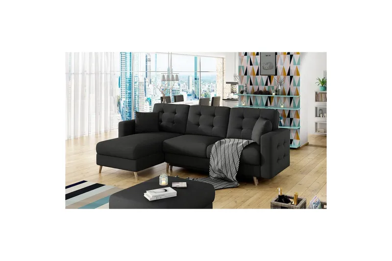 Seksjon Eltap Asgard L 248x93x162 cm - Sawana 14, Svart - Møbler - Sofaer - Sofaer med sjeselong - 3 seters sofa med divan