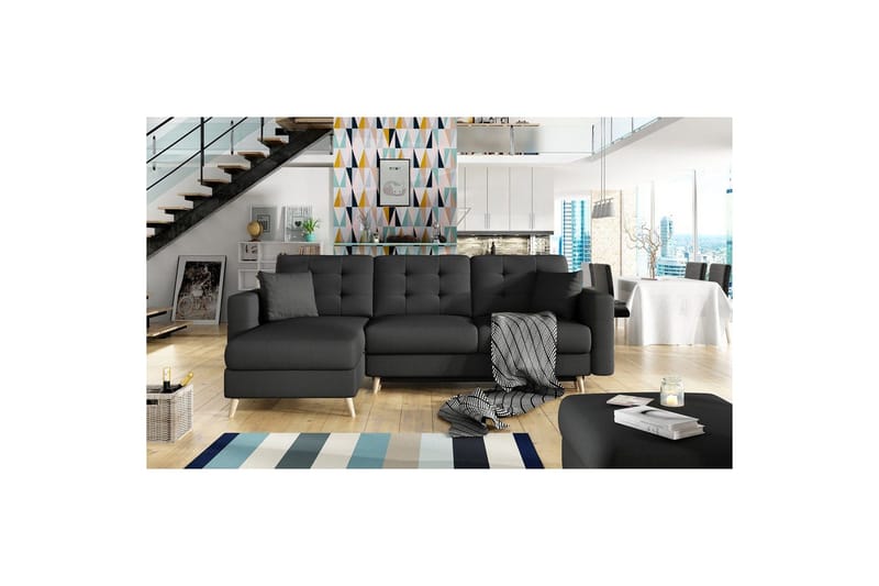 Seksjon Eltap Asgard L 248x93x162 cm - Sawana 14, Svart - Møbler - Sofaer - Sofaer med sjeselong - 3 seters sofa med divan