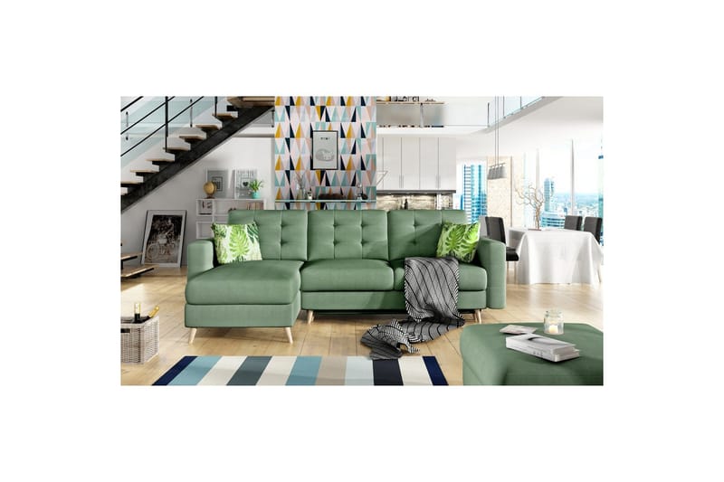 Seksjon Eltap Asgard L 248x93x162 cm - Soro 34, Jungle 32, Grønn, Mønster - Møbler - Sofaer - Sofaer med sjeselong - 3 seters sofa med divan