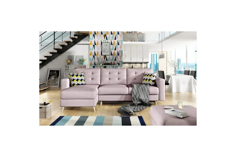 Seksjon Eltap Asgard L 248x93x162 cm - Soro 61, Zigzag 53, Rosa, Mønster - Møbler - Sofaer - Sofaer med sjeselong - 3 seters sofa med divan