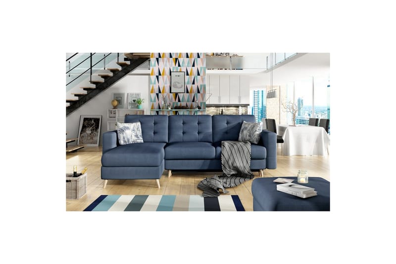 Seksjon Eltap Asgard L 248x93x162 cm - Soro 76, Botanical 80, Blå, Mønster - Møbler - Sofaer - Sofaer med sjeselong - 3 seters sofa med divan