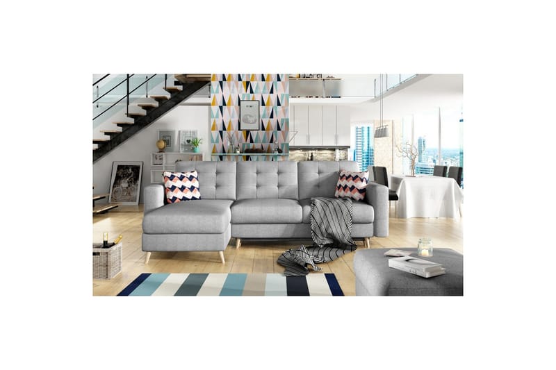 Seksjon Eltap Asgard L 248x93x162 cm - Trekk 87, Sikksakk 60, Grå, Mønster - Møbler - Sofaer - Sofaer med sjeselong - 3 seters sofa med divan