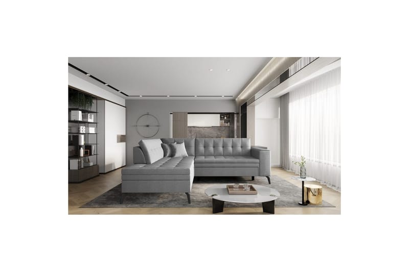 Seksjon Eltap Lanvin 260x210x93 cm - Flores 4, Lys Grå, Venstre - Møbler - Sofaer - Sofaer med sjeselong - 4 seters sofa med divan
