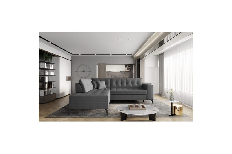 Seksjon Eltap Lanvin 260x210x93 cm - Flores 5, Grå, Venstre - Møbler - Sofaer - Sofaer med sjeselong - 4 seters sofa med divan