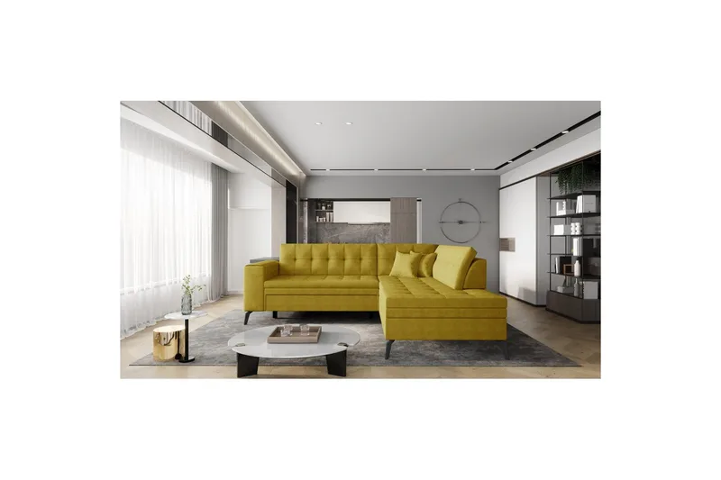 Seksjon Eltap Lanvin 260x210x93 cm - Gojo 45, Gul, Høyre - Møbler - Sofaer - Sofaer med sjeselong - 4 seters sofa med divan
