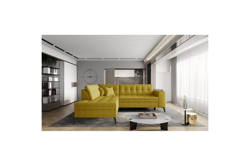 Seksjon Eltap Lanvin 260x210x93 cm - Gojo 45, Gul, Venstre - Møbler - Sofaer - Sofaer med sjeselong - 4 seters sofa med divan