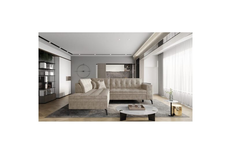Seksjon Eltap Lanvin 260x210x93 cm - Leve 18, Beige, Venstre - Møbler - Sofaer - Sofaer med sjeselong - 4 seters sofa med divan