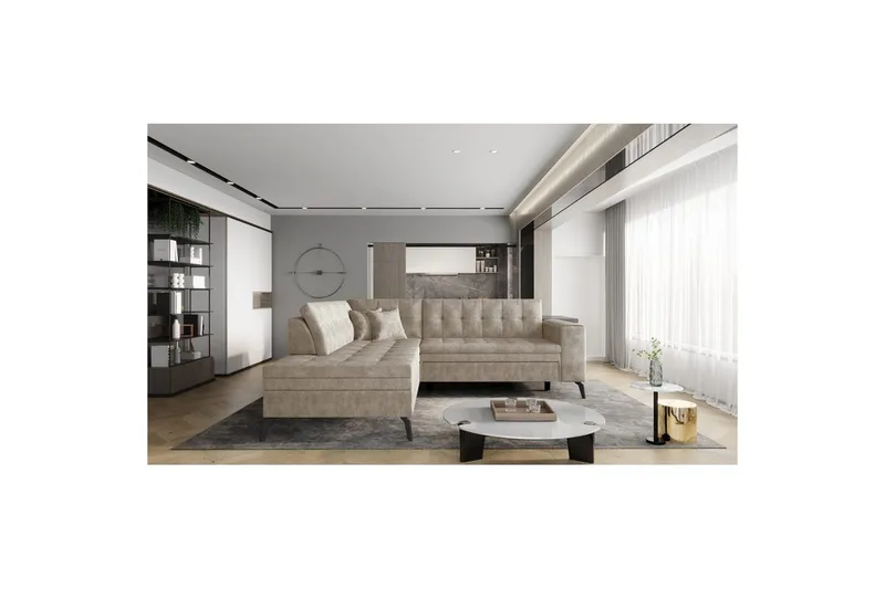 Seksjon Eltap Lanvin 260x210x93 cm - Leve 18, Beige, Venstre - Møbler - Sofaer - Sofaer med sjeselong - 4 seters sofa med divan