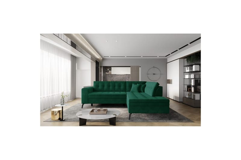 Seksjon Eltap Lanvin 260x210x93 cm - Lukso 35, Mørk grønn, Høyre - Møbler - Sofaer - Sofaer med sjeselong - 4 seters sofa med divan