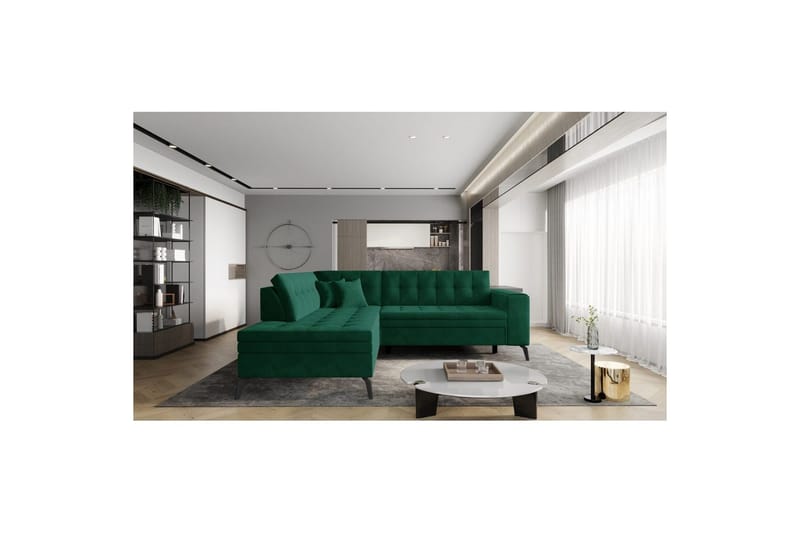 Seksjon Eltap Lanvin 260x210x93 cm - Lukso 35, Mørk grønn, Venstre - Møbler - Sofaer - Sofaer med sjeselong - 4 seters sofa med divan