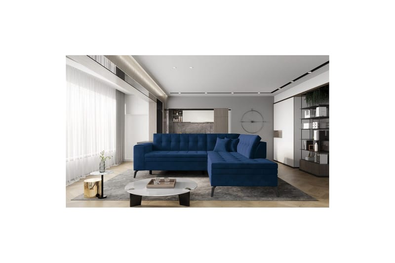 Seksjon Eltap Lanvin 260x210x93 cm - Lukso 40, Mørk blå, Høyre - Møbler - Sofaer - Sofaer med sjeselong - 4 seters sofa med divan