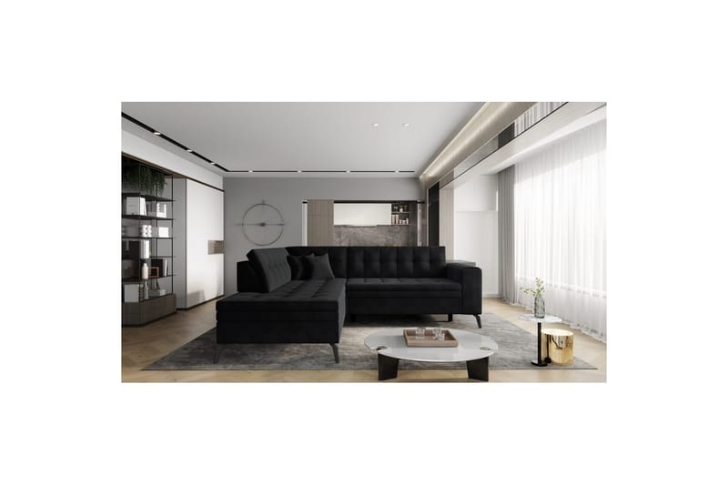 Seksjon Eltap Lanvin 260x210x93 cm - Velvetmat 10, Svart, Venstre - Møbler - Sofaer - Sofaer med sjeselong - 4 seters sofa med divan