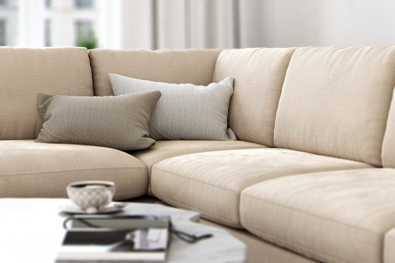 Sofa Friday Lyx 4-seter med Sjeselong Venstre - Beige/Fløyel - Møbler - Sofaer - Sofaer med sjeselong - 4 seters sofa med divan