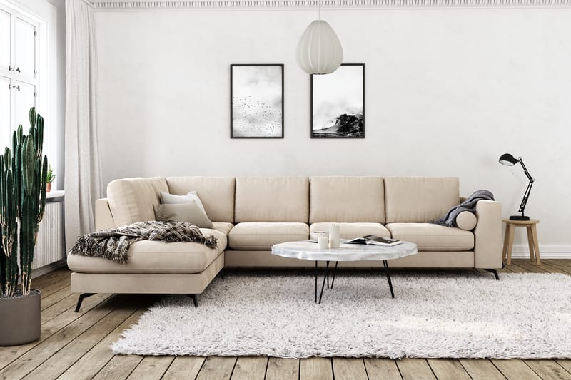 Sofa Friday Lyx 4-seter med Sjeselong Venstre - Beige/Fløyel - Møbler - Sofaer - Sofaer med sjeselong - 4 seters sofa med divan