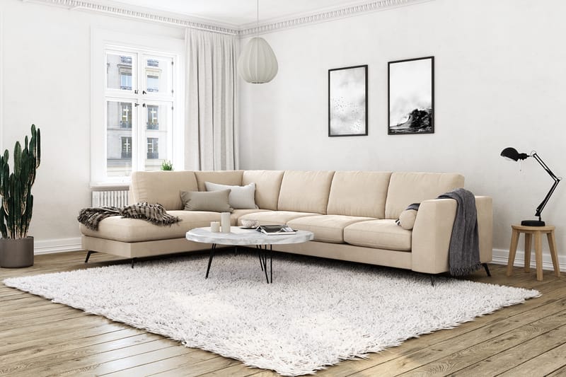 Sofa Friday Lyx 4-seter med Sjeselong Venstre - Beige/Fløyel - Møbler - Sofaer - Sofaer med sjeselong - 4 seters sofa med divan