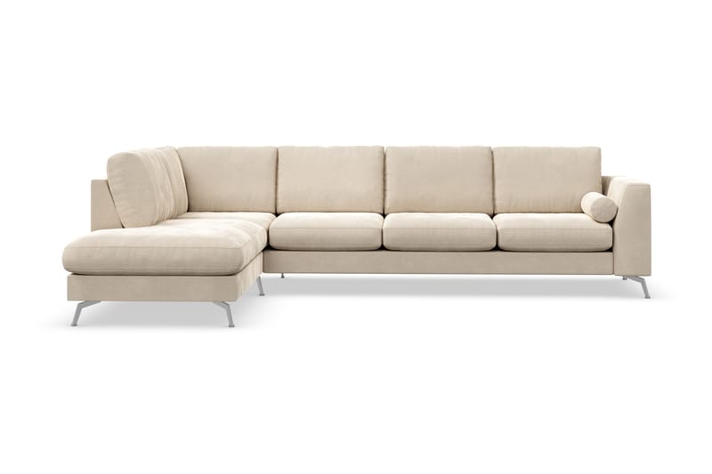 Sofa Friday Lyx 4-seter med Sjeselong Venstre - Beige/Fløyel - Møbler - Sofaer - Sofaer med sjeselong - 4 seters sofa med divan