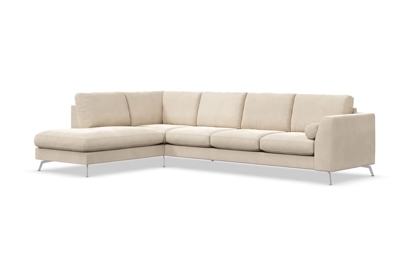 Sofa Friday Lyx 4-seter med Sjeselong Venstre - Beige/Fløyel - Møbler - Sofaer - Sofaer med sjeselong - 4 seters sofa med divan