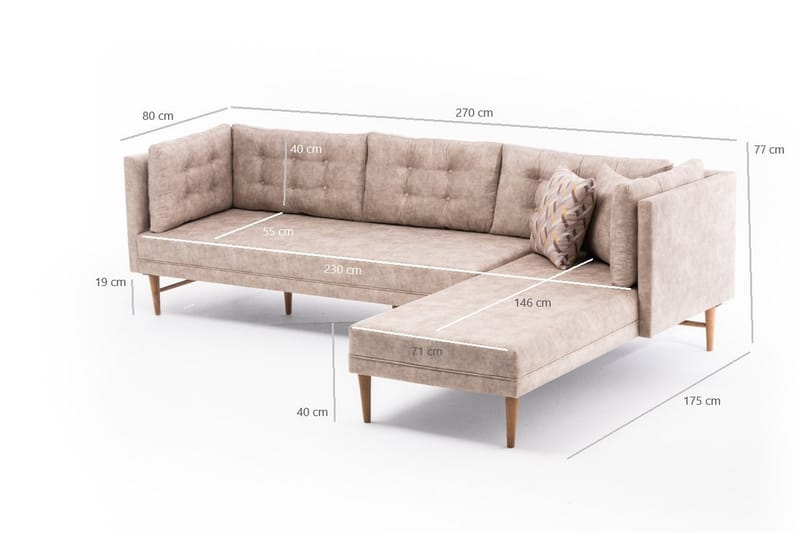 Sofa m. Divan Cote 4-seters - Krem - 4 seters sofa med divan - Sofaer med sjeselong