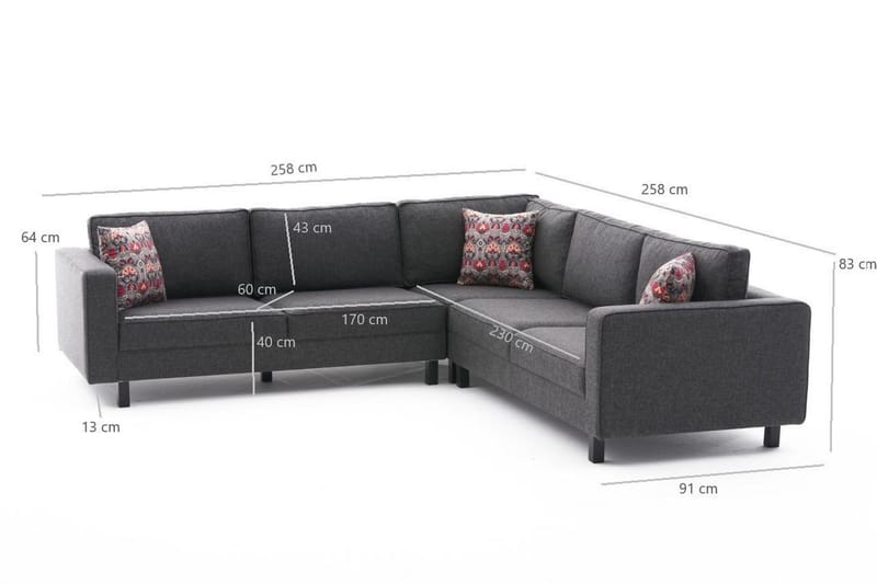 Sofa m. Divan Vivianna 4-seters - Antrasitt - 4 seters sofa med divan - Sofaer med sjeselong