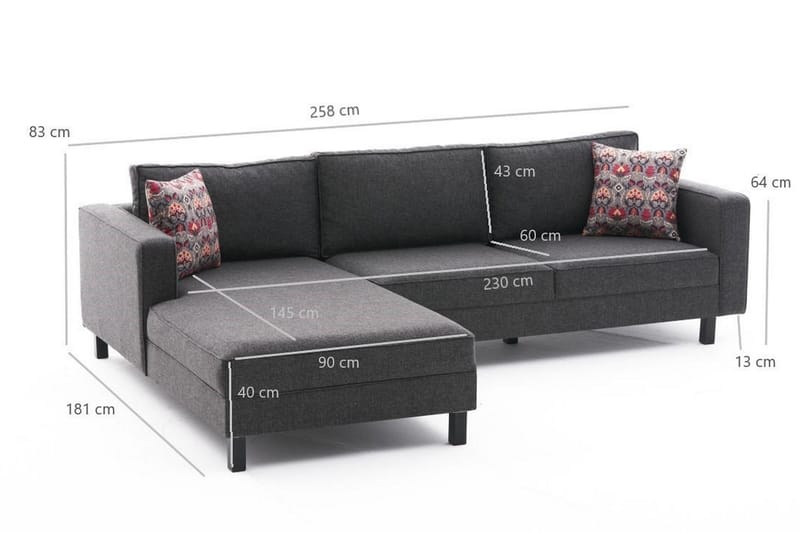 Sofa m. Divan Vivianna 4-seters - Antrasitt - 4 seters sofa med divan - Sofaer med sjeselong