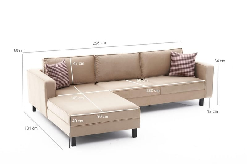 Sofa m. Divan Vivianna 4-seters - Beige - 4 seters sofa med divan - Sofaer med sjeselong