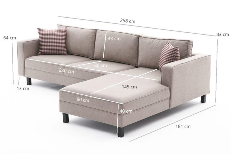 Sofa m. Divan Vivianna 4-seters - Krem - 4 seters sofa med divan - Sofaer med sjeselong