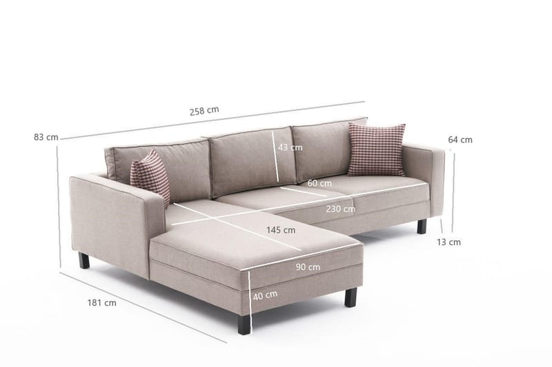 Sofa m. Divan Vivianna 4-seters - Krem - 4 seters sofa med divan - Sofaer med sjeselong