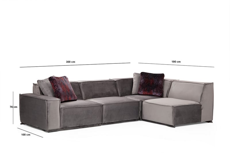 Sofa m. Divan Woodlaw 4-seters - Grå - 4 seters sofa med divan - Sofaer med sjeselong