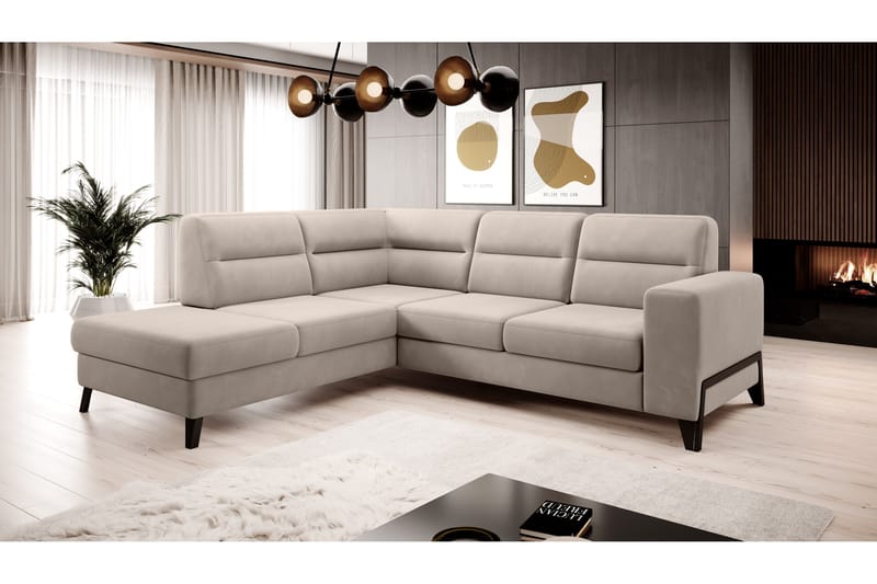 Sofa m. Sjeselong Banty 4-seters - Beige - 4 seters sofa med divan - Fløyelssofaer - Sofaer med sjeselong