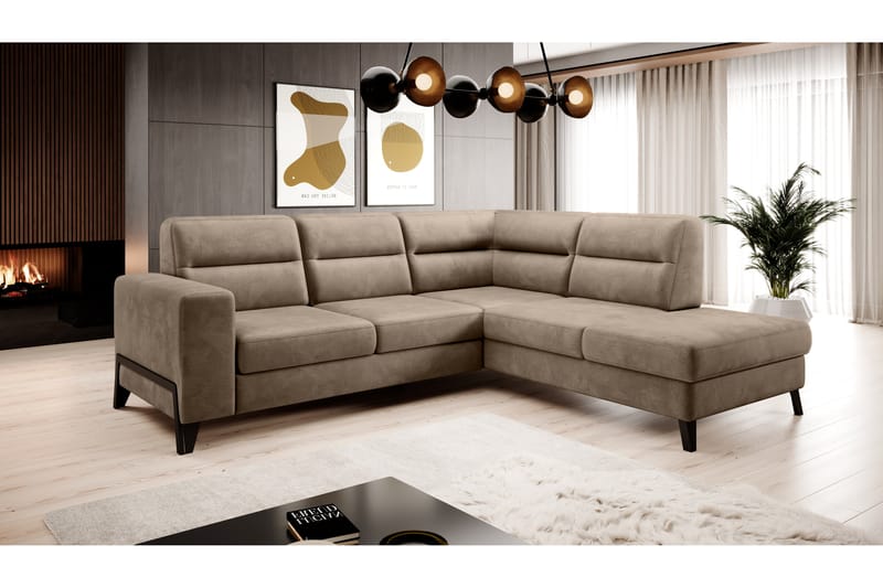 Sofa m. Sjeselong Banty 4-seters - Beige - 4 seters sofa med divan - Fløyelssofaer - Sofaer med sjeselong