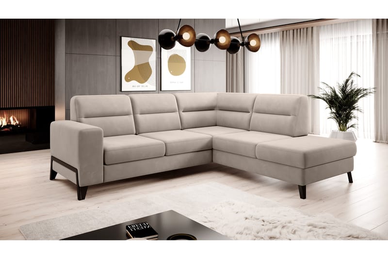 Sofa m. Sjeselong Banty 4-seters - Beige - 4 seters sofa med divan - Fløyelssofaer - Sofaer med sjeselong