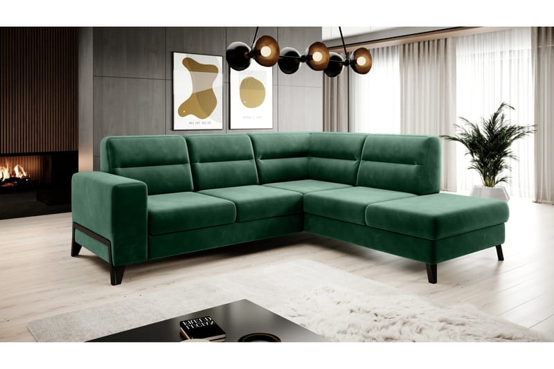 Sofa m. Sjeselong Banty 4-seters - Grønn - Fløyelssofaer - 4 seters sofa med divan - Sofaer med sjeselong