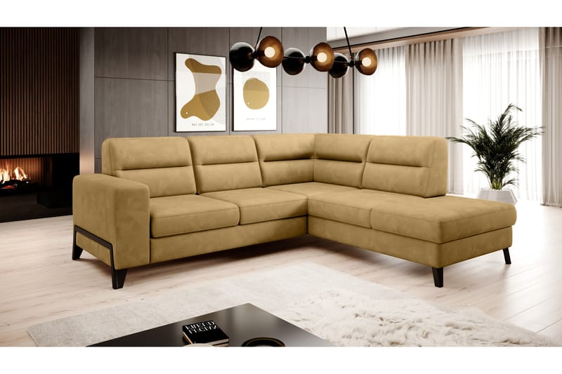 Sofa m. Sjeselong Banty 4-seters - Gul - Fløyelssofaer - 4 seters sofa med divan - Sofaer med sjeselong