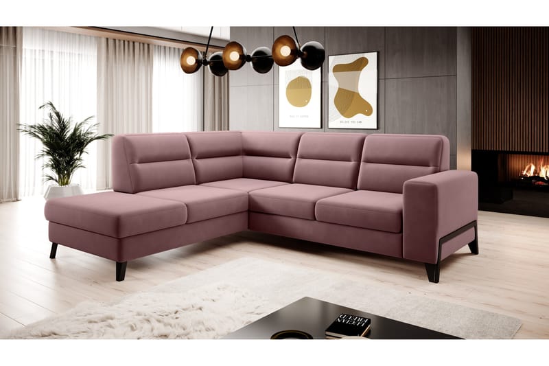 Sofa m. Sjeselong Banty 4-seters - Rosa - 4 seters sofa med divan - Fløyelssofaer - Sofaer med sjeselong