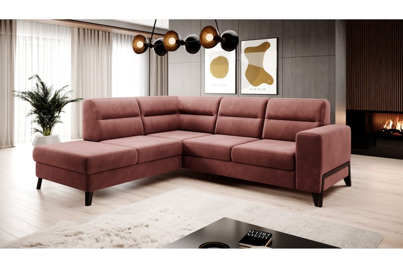 Sofa m. Sjeselong Banty 4-seters - Rosa - 4 seters sofa med divan - Fløyelssofaer - Sofaer med sjeselong