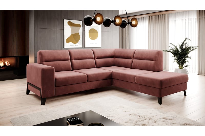 Sofa m. Sjeselong Banty 4-seters - Rosa - 4 seters sofa med divan - Fløyelssofaer - Sofaer med sjeselong