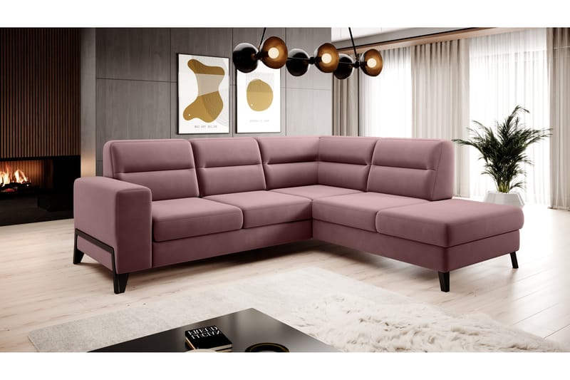 Sofa m. Sjeselong Banty 4-seters - Rosa - 4 seters sofa med divan - Fløyelssofaer - Sofaer med sjeselong