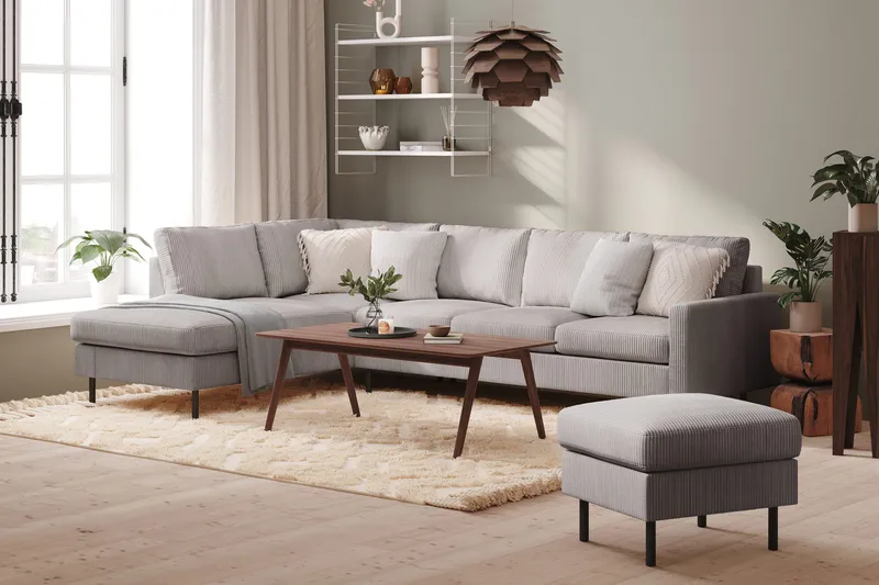 Peppe 4-seters Venstrevendt L-formet Sjeselongsofa i Manchester - Mørk grå - Møbler - Sofaer - Sofaer med sjeselong - 4 seters sofa med divan