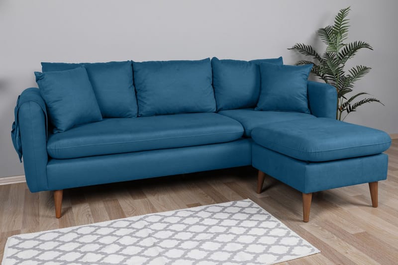 Sofiko Divansofa Høyre - Mørkeblå/Natur - Møbler - Sofaer - Sofaer med sjeselong - 4 seters sofa med divan
