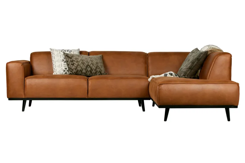 Statement 3-seter Høyre Hjørnesofa med Sjeselong i Kunstlær med Trebein - Cognac - Møbler - Sofaer - Sofaer med sjeselong - 4 seters sofa med divan
