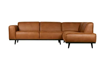 Statement 3-seter Høyre Hjørnesofa med Sjeselong i Kunstlær med Trebein - Cognac - Møbler - Sofaer - Sofaer med sjeselong - 4 seters sofa med divan