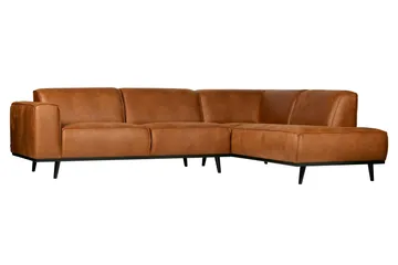 Statement 3-seter Høyre Hjørnesofa med Sjeselong i Kunstlær med Trebein - Cognac - Møbler - Sofaer - Sofaer med sjeselong - 4 seters sofa med divan