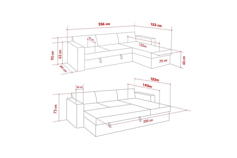 Tareen Sofa med Divan 3-seter - Grå - Møbler - Sofaer - Sofaer med sjeselong - 3 seters sofa med divan