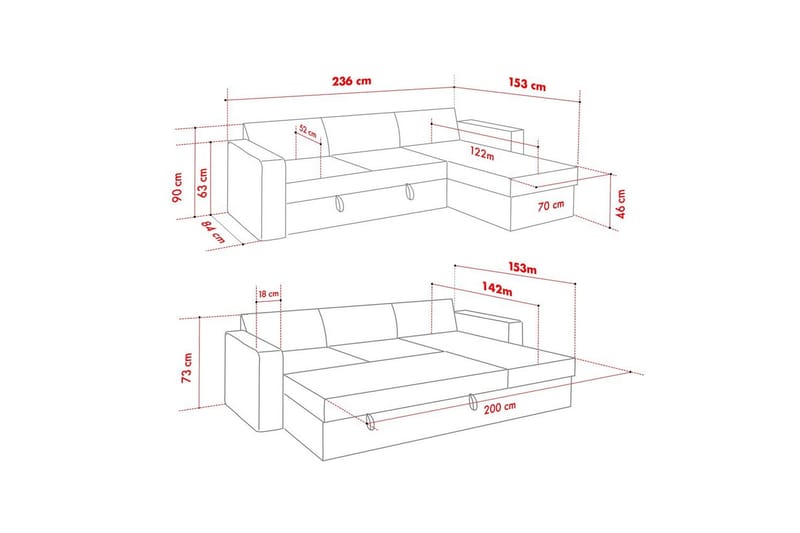Tareen Sofa med Divan 3-seter - Lysegrå - Møbler - Sofaer - Sofaer med sjeselong - 3 seters sofa med divan