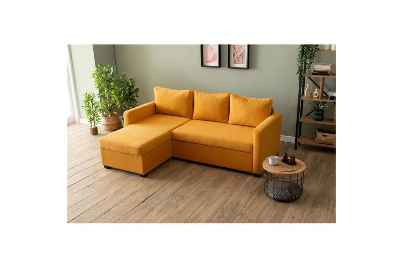 Tareen Sofa med Divan 3-seter - Sennepsgul - Møbler - Sofaer - Sofaer med sjeselong - 3 seters sofa med divan