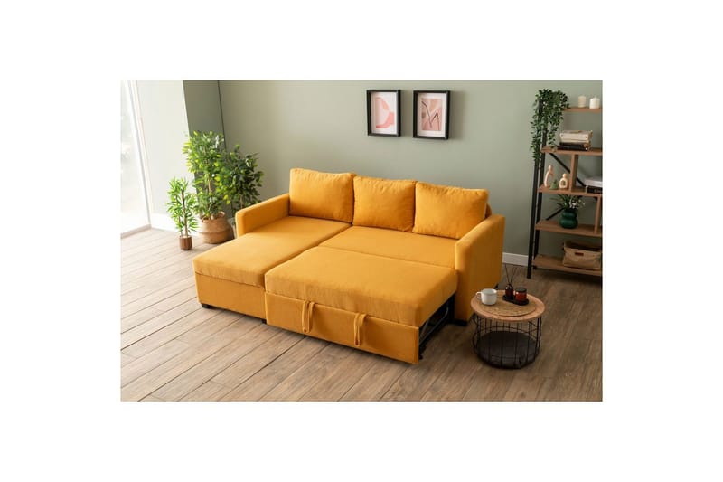 Tareen Sofa med Divan 3-seter - Sennepsgul - Møbler - Sofaer - Sofaer med sjeselong - 3 seters sofa med divan