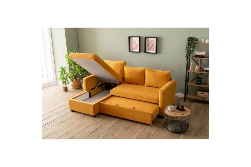 Tareen Sofa med Divan 3-seter - Sennepsgul - Møbler - Sofaer - Sofaer med sjeselong - 3 seters sofa med divan
