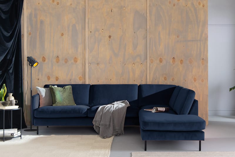 Teodin 2,5-seters Fløyelssofa med Sjeselong Høyre - Blå - Møbler - Sofaer - Sofaer med sjeselong - 2 seters sofa med divan